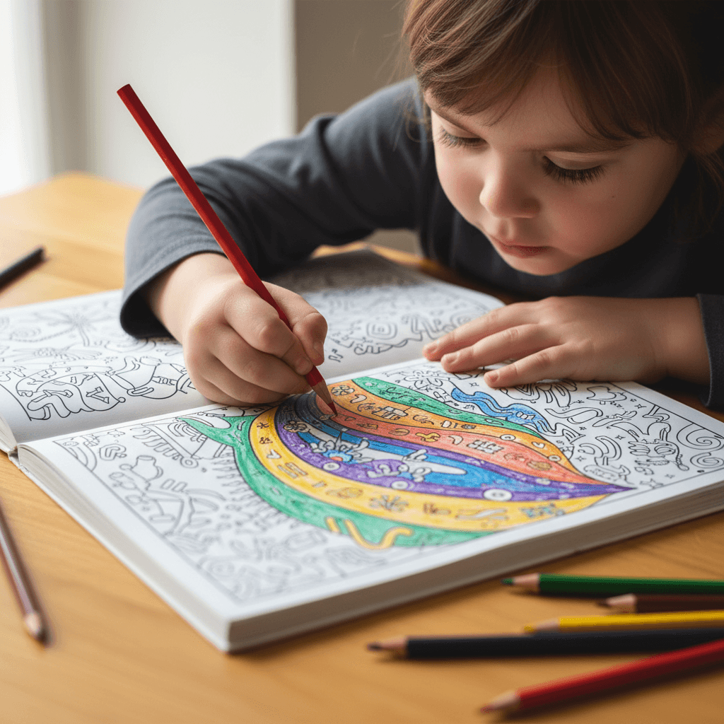Puzzle numerik dengan angka berwarna di atas meja kayu